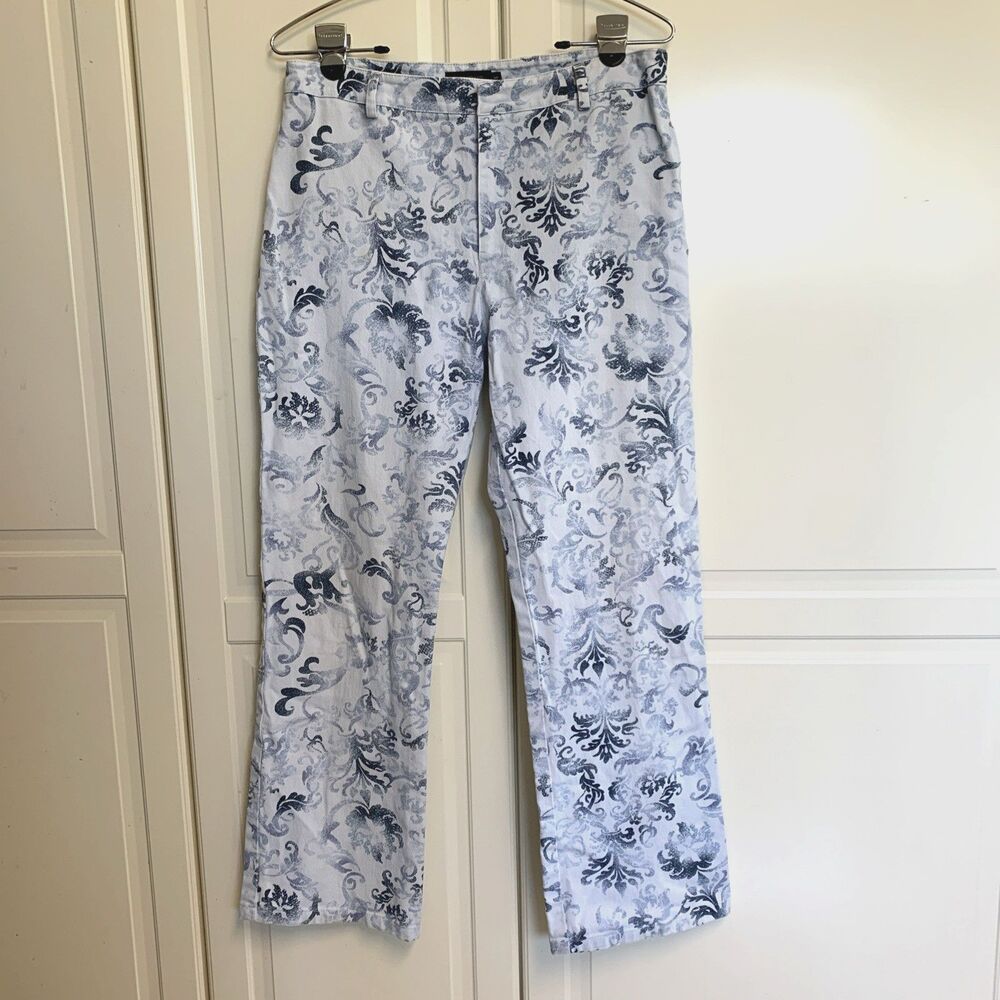 Womyn Floral Print Blue Bootcut Ankle Pants Womens Size 10